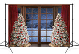 Weihnachtswinter-Schnee-Fenster-Hintergrund für Fotografie D814