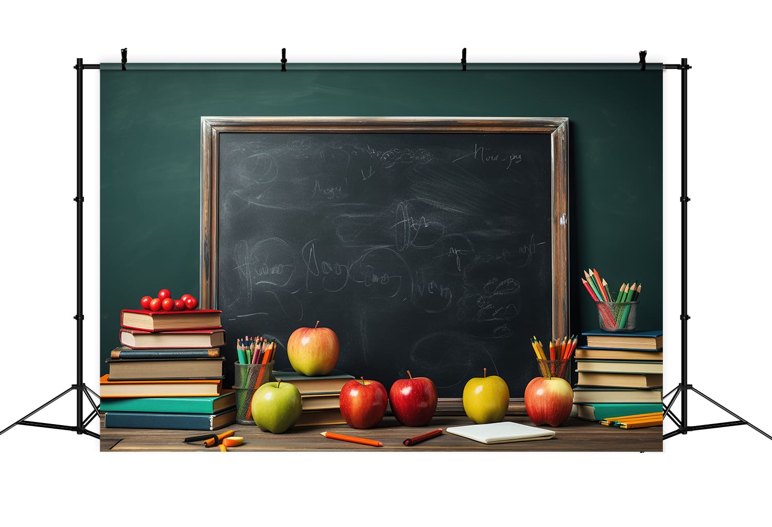 Back to School Blackboard Bücher Äpfel Backdrop DBD7-28