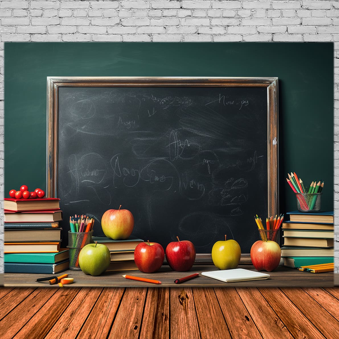 Back to School Blackboard Bücher Äpfel Backdrop DBD7-28