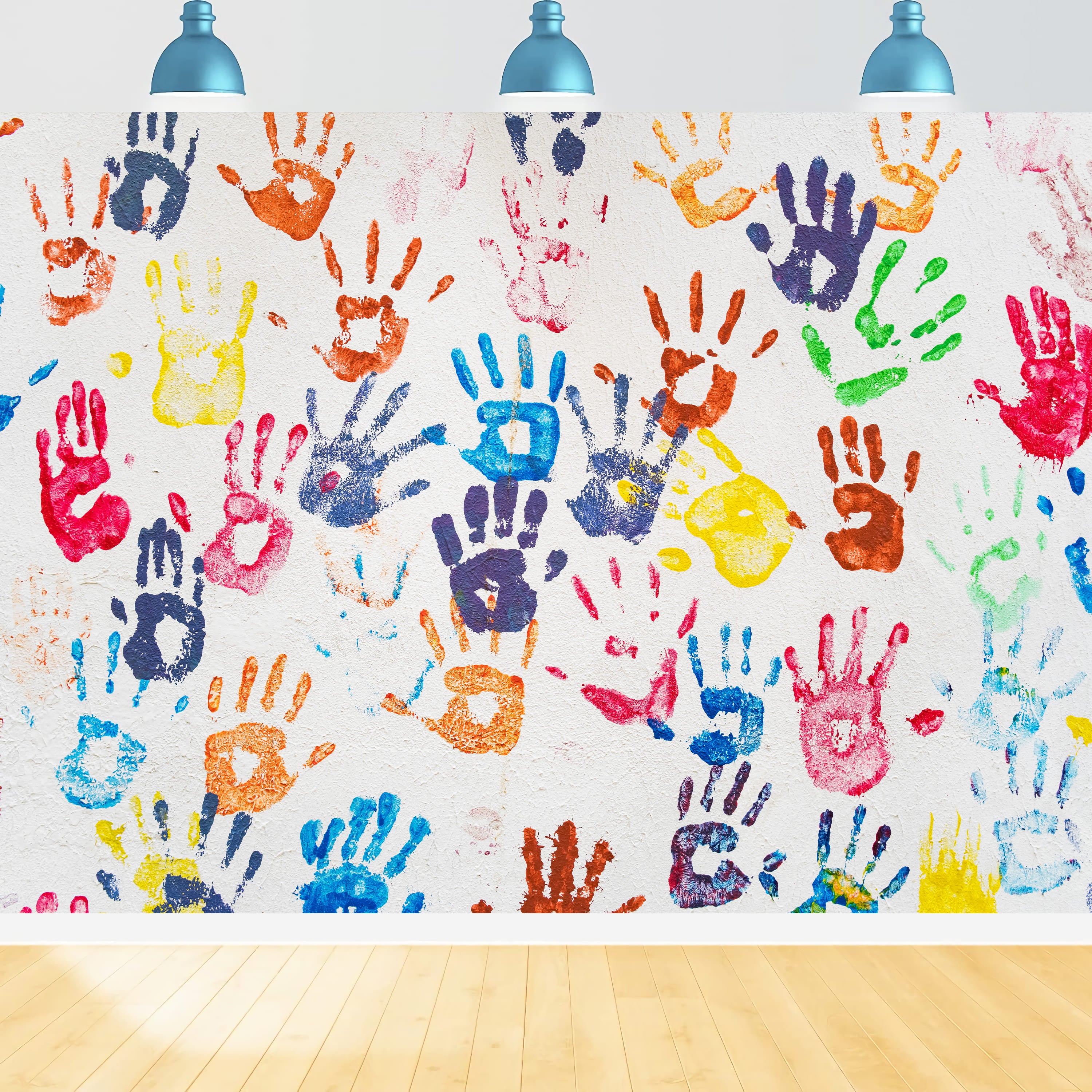 Bunte Handabdrücke Back to School Backdrop DBD7-43