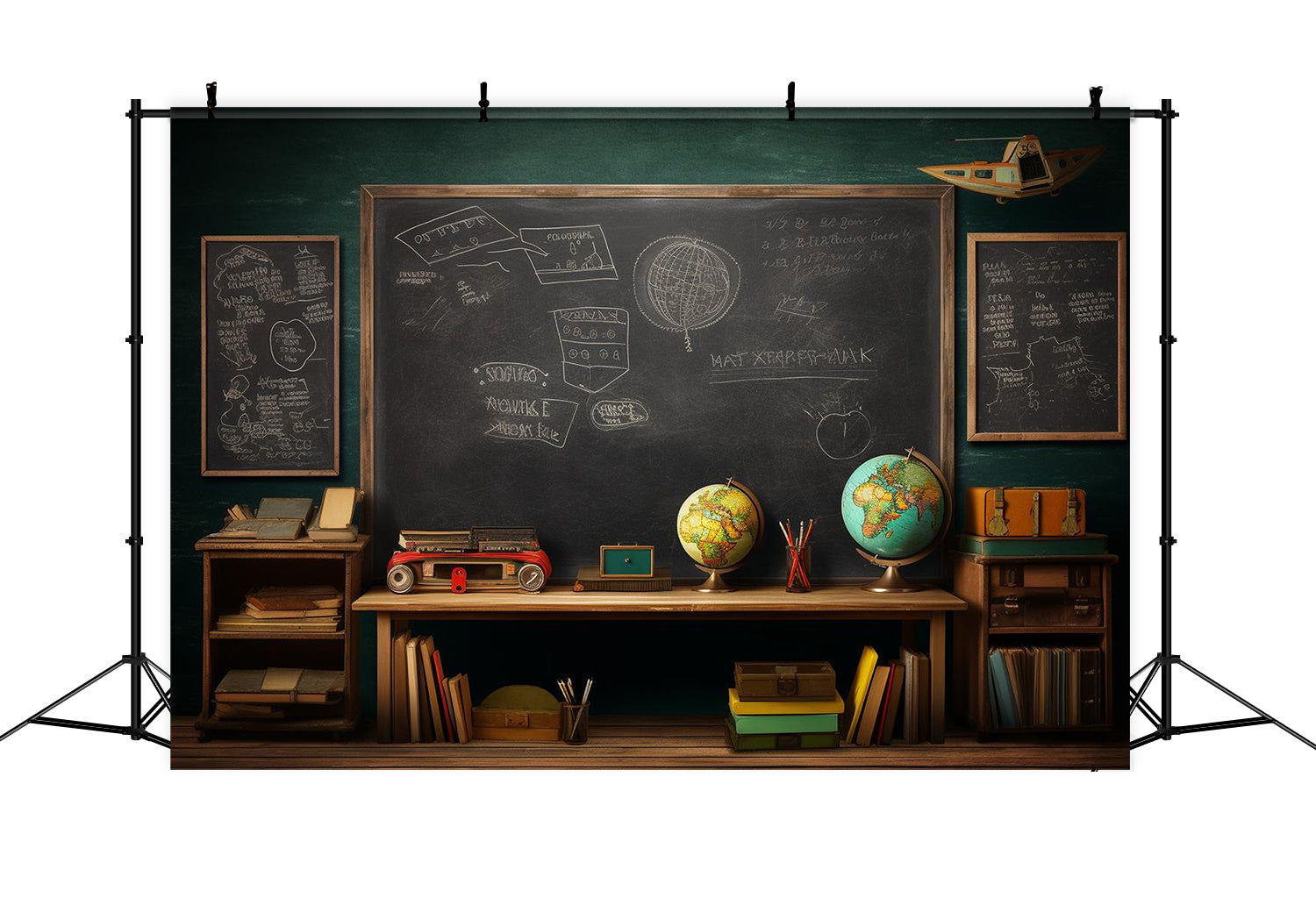 Back to School Blackboard Globus Schreibtisch Hintergrund DBD7-58