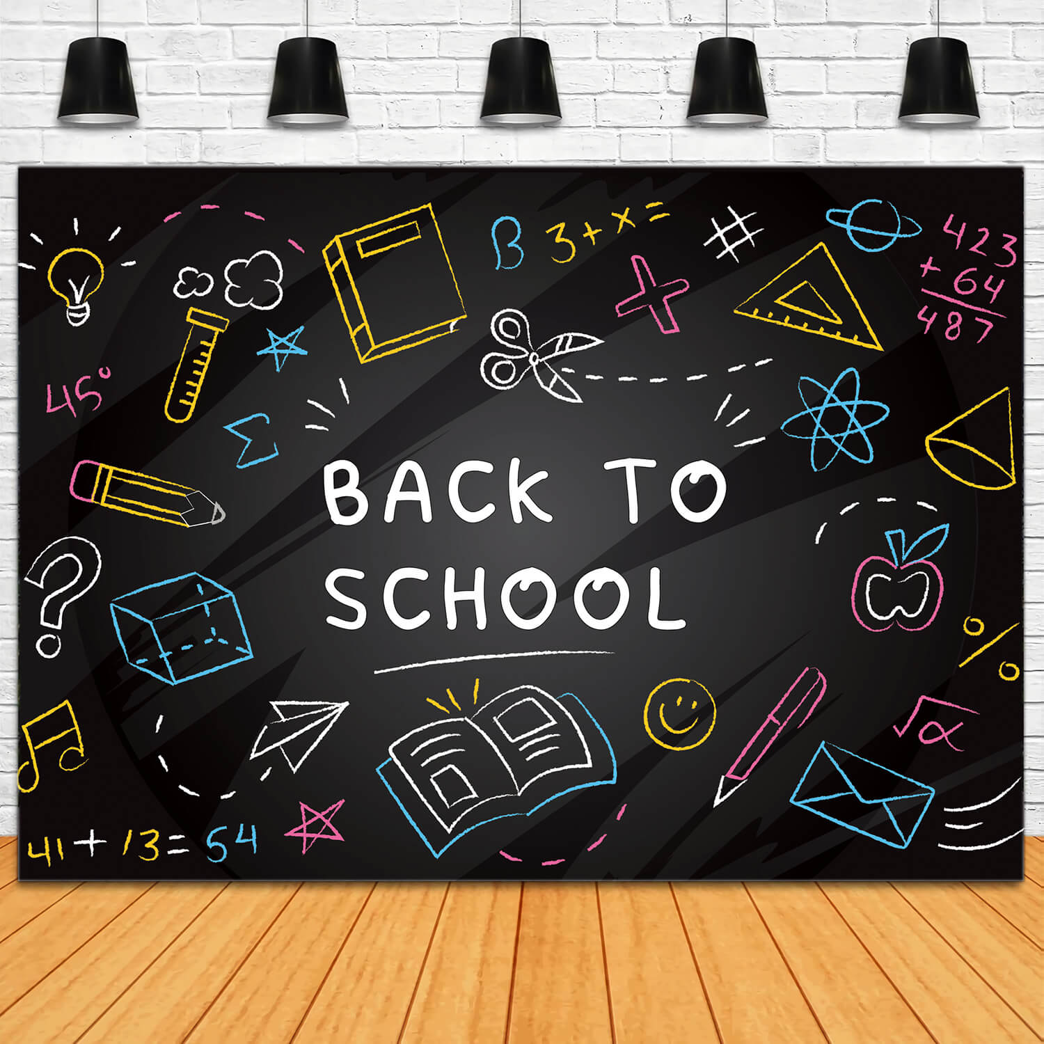 Handkreidezeichnungen Back to School Backdrop DBD7-61