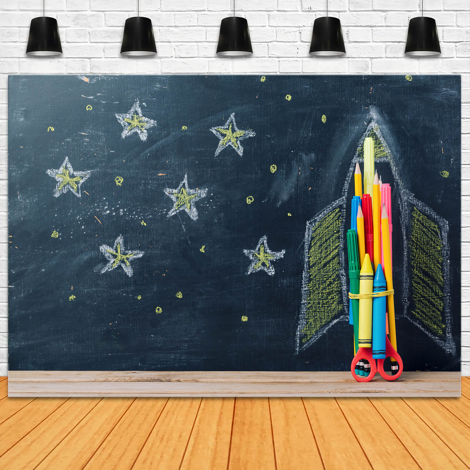 Raumschiff Sterne Zeichnungen Back to School Backdrop DBD7-69