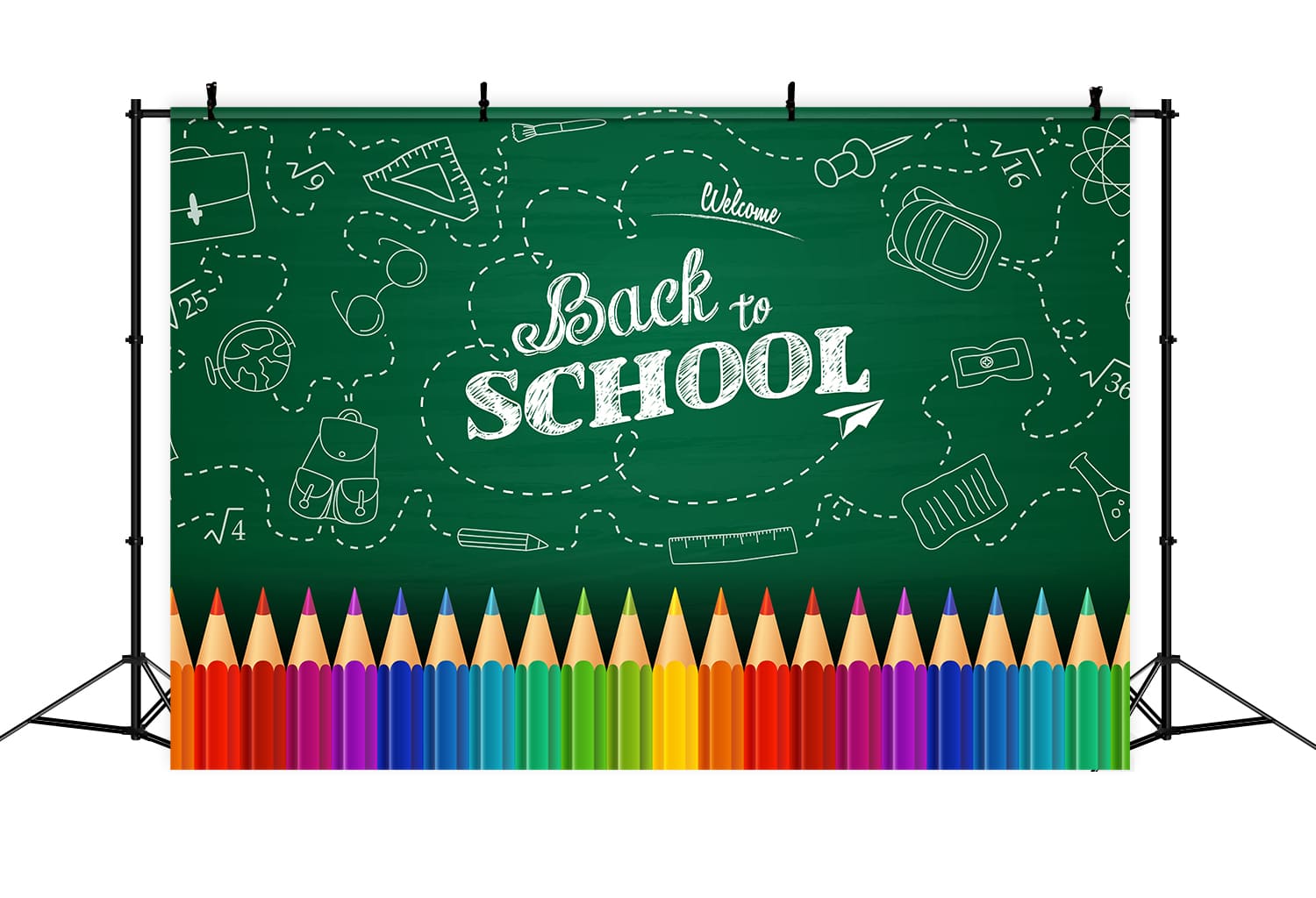 Back to School Kreidetafel Buntstifte Backdrop DBD7-89