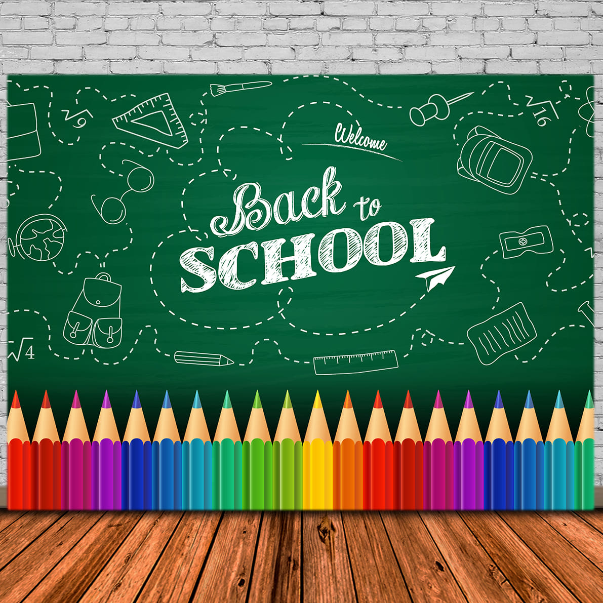 Back to School Kreidetafel Buntstifte Backdrop DBD7-89