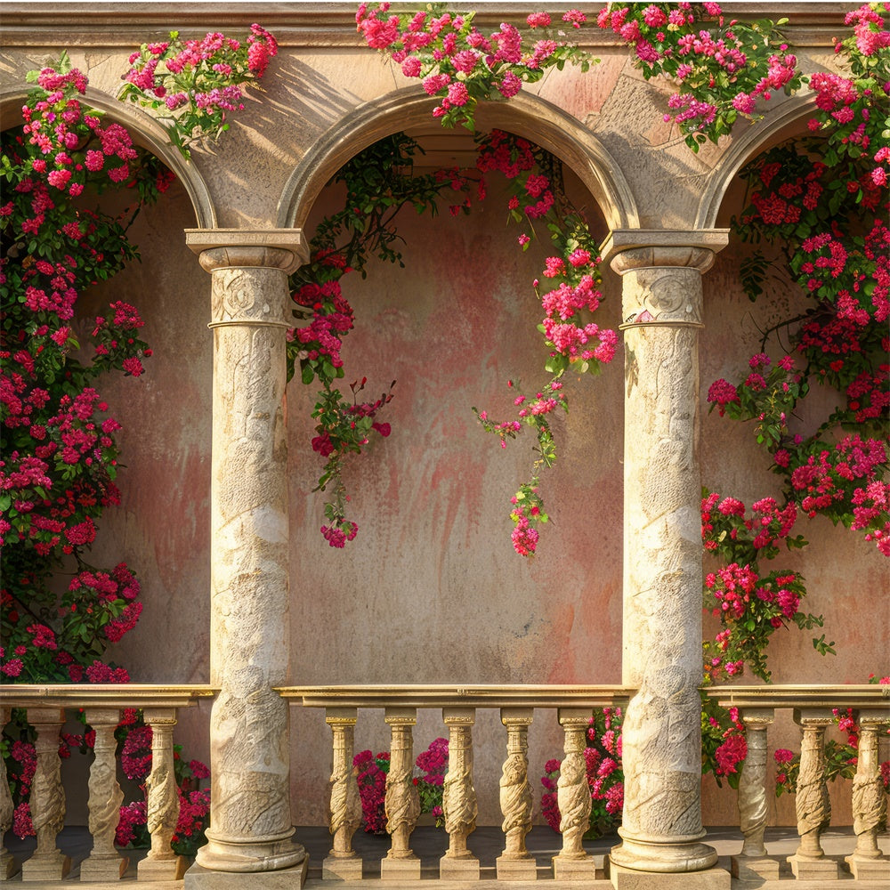 Backdrops für Muttertag Rosa Blumen Stein Säulen Hintergrund GQ2-153