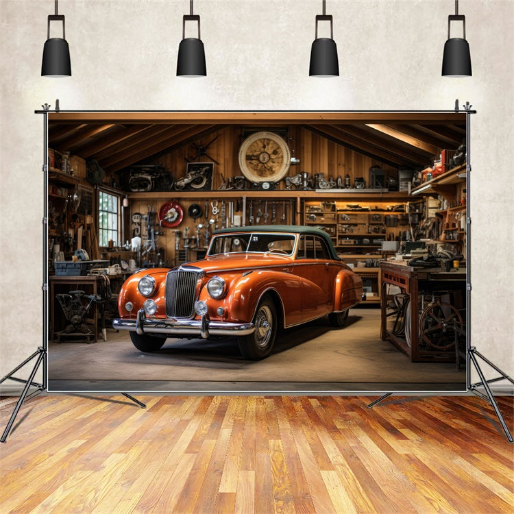 Hintergrund für Vatertag Retro Auto Werkstatt Hintergrund GQ2-216