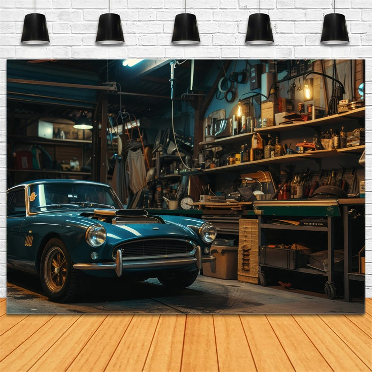 Backdrops für den Vatertag Oldtimer Garage Hintergrund GQ2-222