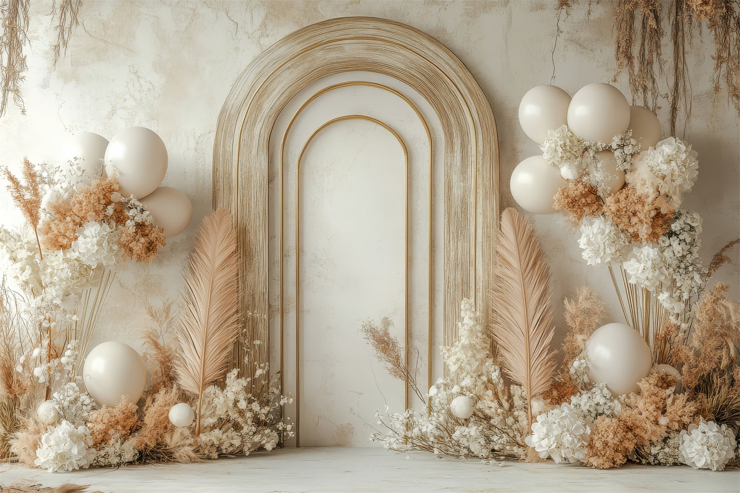 Boho Arch Backdrop Ballon Getrocknete Blumen Hintergrund GQ2-56