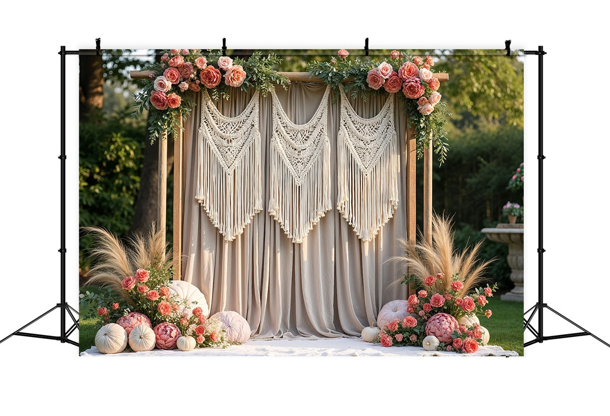 Boho Backdrop Makramee Vorhang Floral Hintergrund GQ2-63
