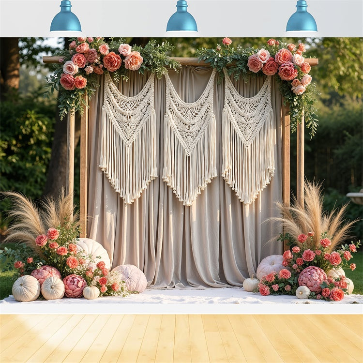Boho Backdrop Makramee Vorhang Floral Hintergrund GQ2-63