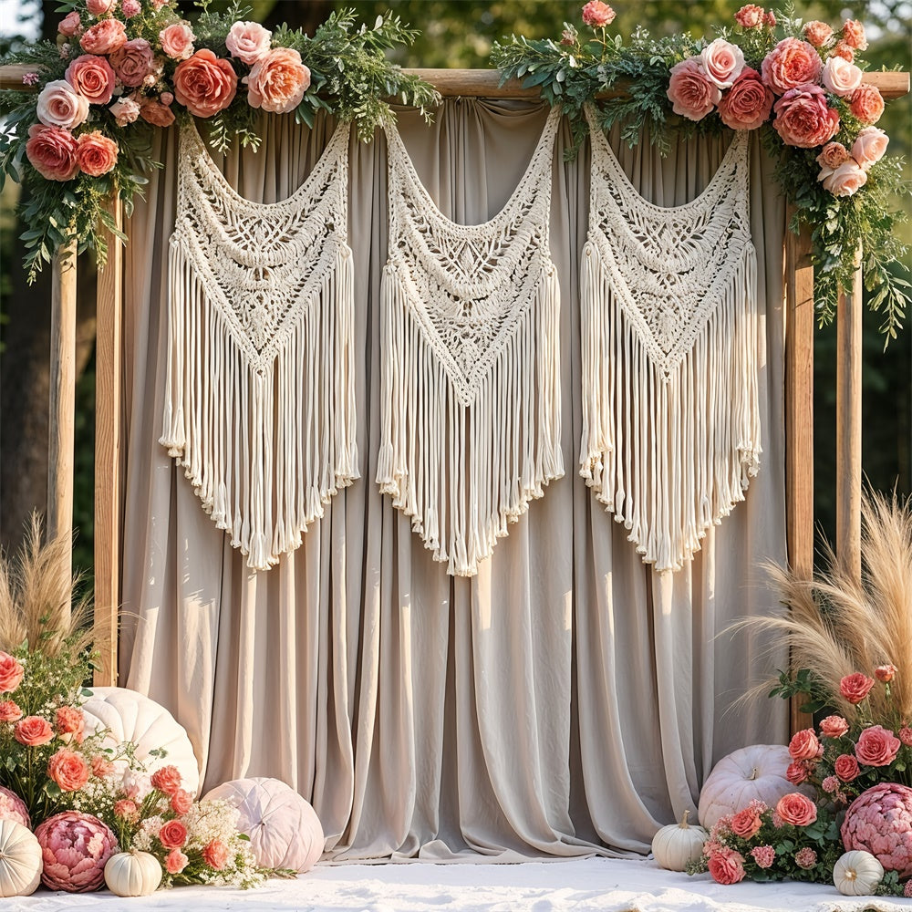 Boho Backdrop Makramee Vorhang Floral Hintergrund GQ2-63