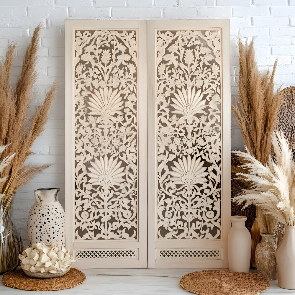 Boho Backdrop Ideen Vintage Holzschirm Pampas Hintergrund GQ2-85