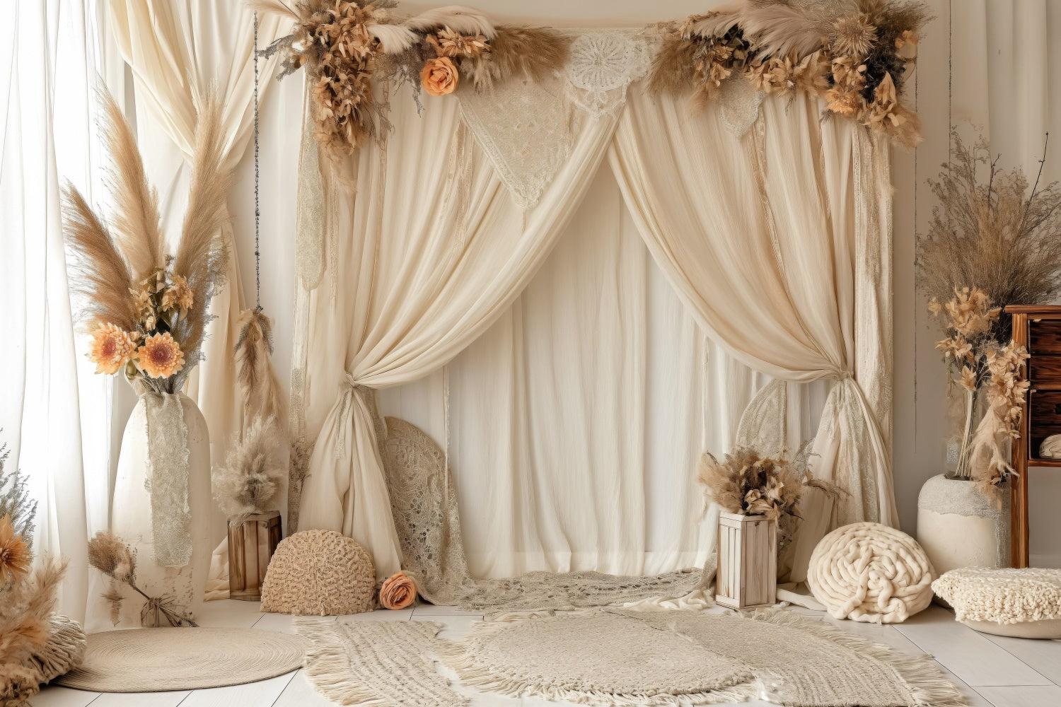 Happy Mother's Day Backdrop Gemütliche Creme Drape Blumen Backdrop GQ2-96