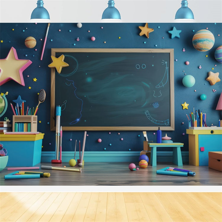 Backdrop Back To School Space-Themed Klassenzimmer Hintergrund GQ3-110