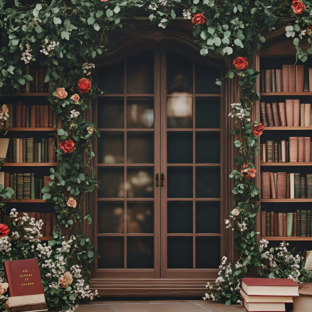 Back To School Backdrop Ideen Floral Vintage Bücherregal Fenster Backdrop GQ3-115