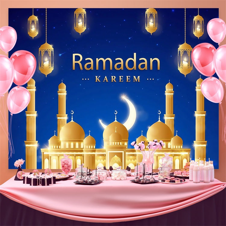 Ramadan Backdrops Majestätische Goldene Moschee Laternen Backdrop GQ3-42