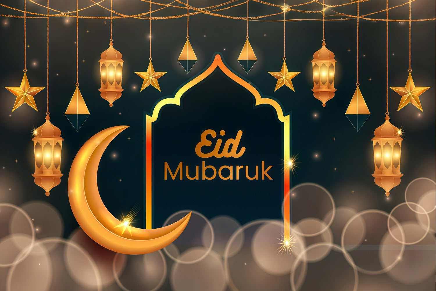 Eid Mubarak Backdrop Mondsichel Hängende Laternen Backdrop GQ3-62