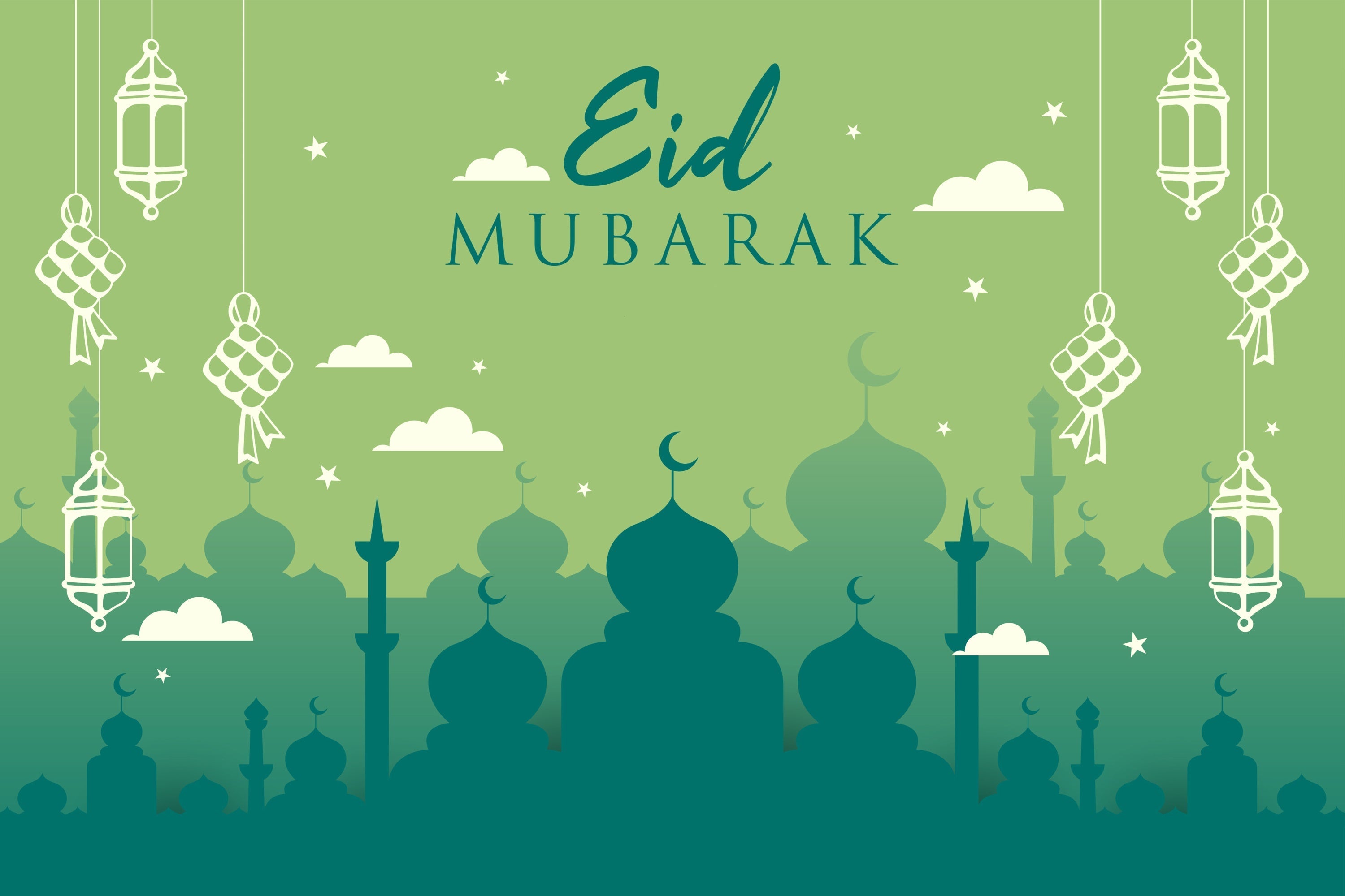 Eid Mubarak Backdrop Grüne Moschee Silhouette Eid Backdrop GQ3-63