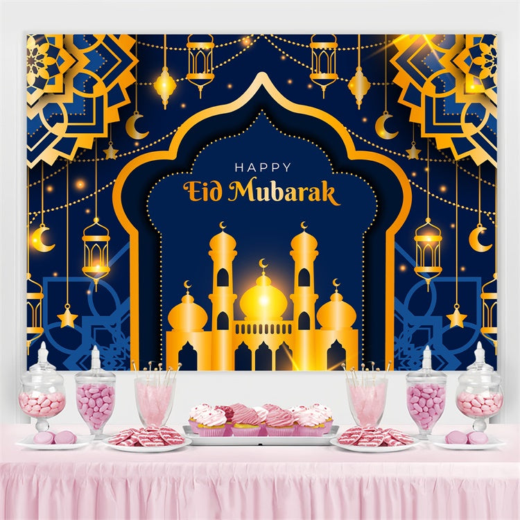 Eid Mubarak Backdrop Tiefblau Gold Moschee Eid Backdrop GQ3-67