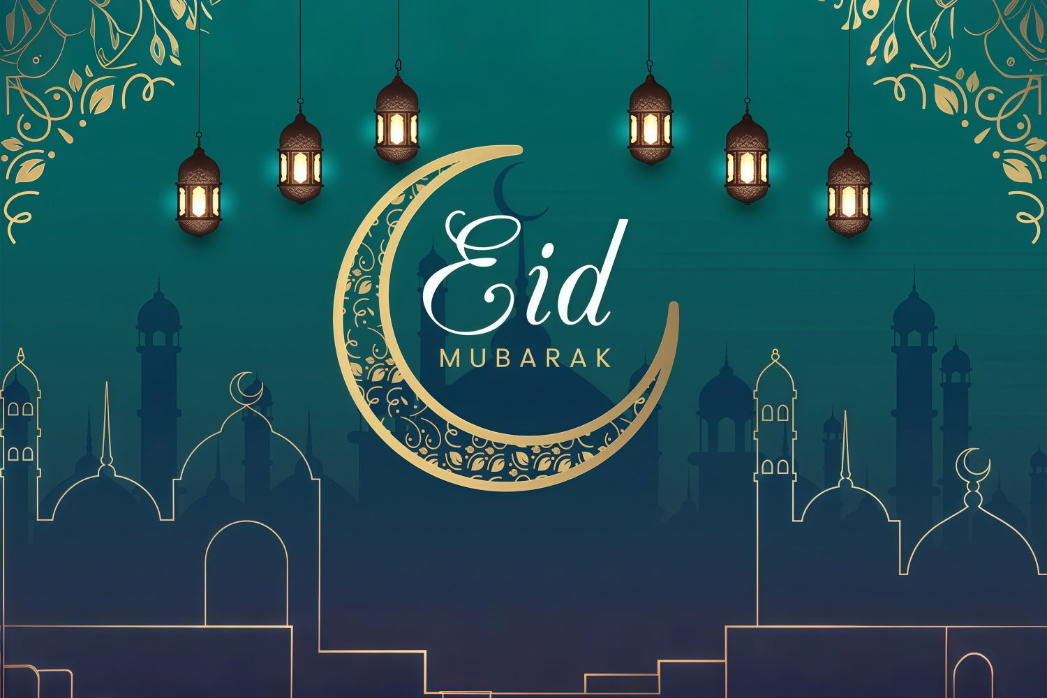 Eid Mubarak Backdrop Elegant Halbmond Grün Eid Backdrop GQ3-69