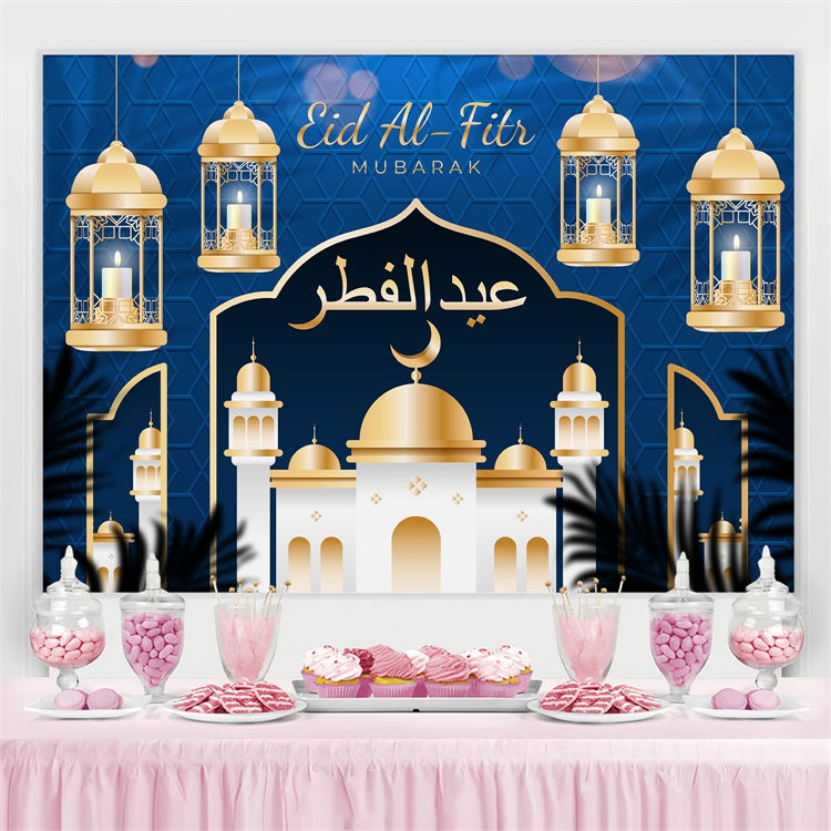 Eid Mubarak Backdrop Elegante Hängelaternen Blau Backdrop GQ3-78