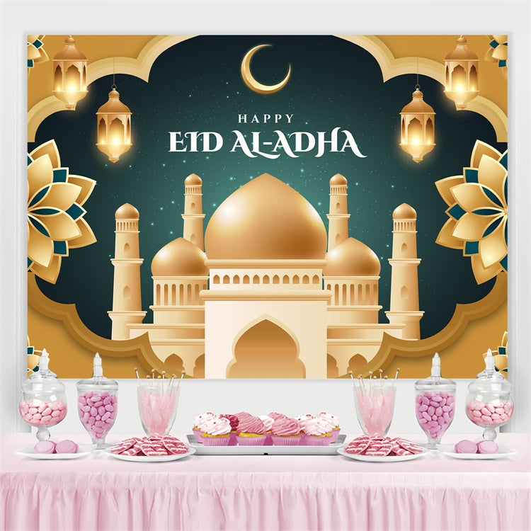 Eid Mubarak Backdrop Grün Gold Luxuriöser Eid Backdrop GQ3-79