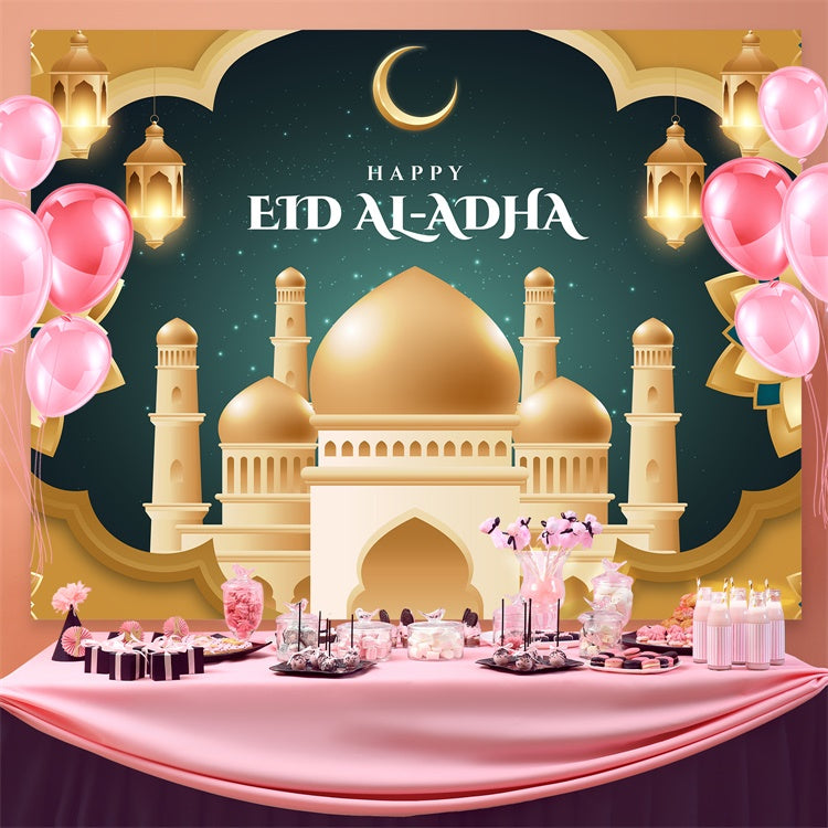 Eid Mubarak Backdrop Grün Gold Luxuriöser Eid Backdrop GQ3-79