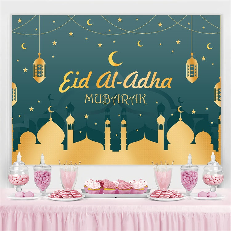 Eid Mubarak Backdrop Grün Nacht Goldene Moschee Backdrop GQ3-81