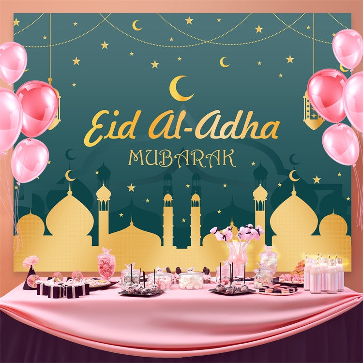 Eid Mubarak Backdrop Grün Nacht Goldene Moschee Backdrop GQ3-81
