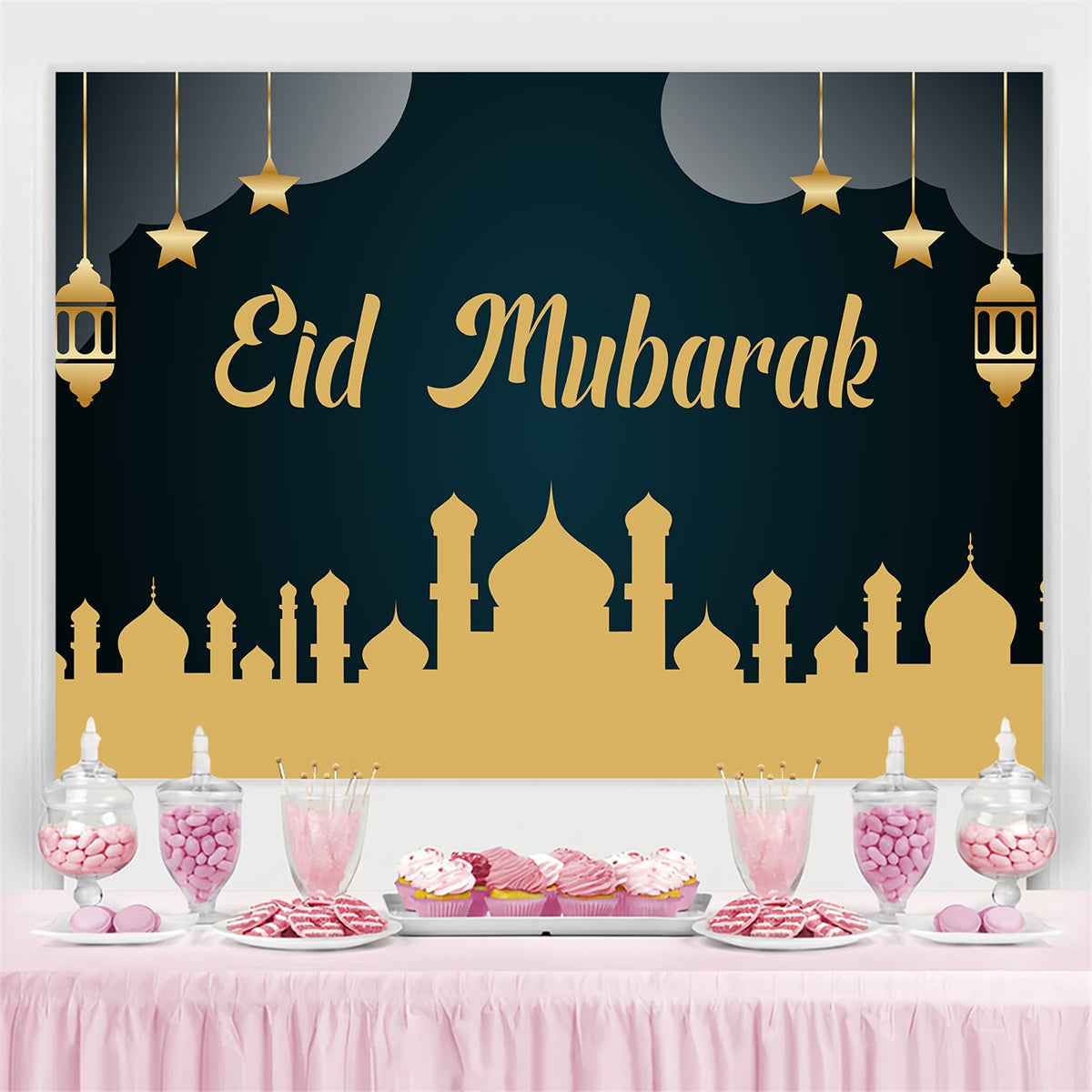 Eid Mubarak Backdrop Goldene Moschee Silhouette Eid Backdrop GQ3-90
