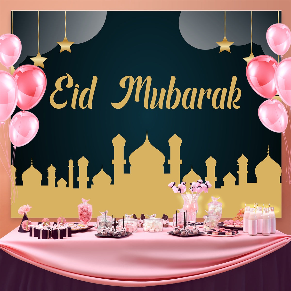 Eid Mubarak Backdrop Goldene Moschee Silhouette Eid Backdrop GQ3-90