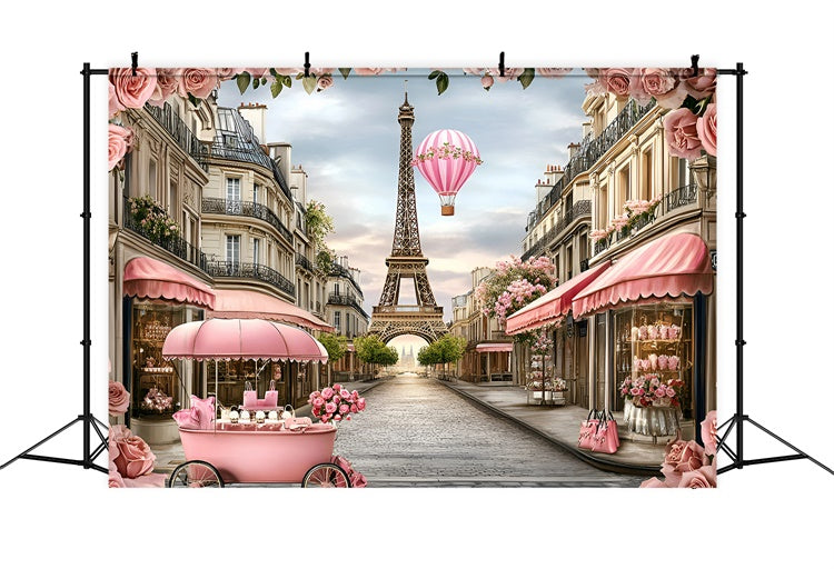 Paris Thema Backdrop Rosa Blumen Ballon Romantik Hintergrund GQ4-165