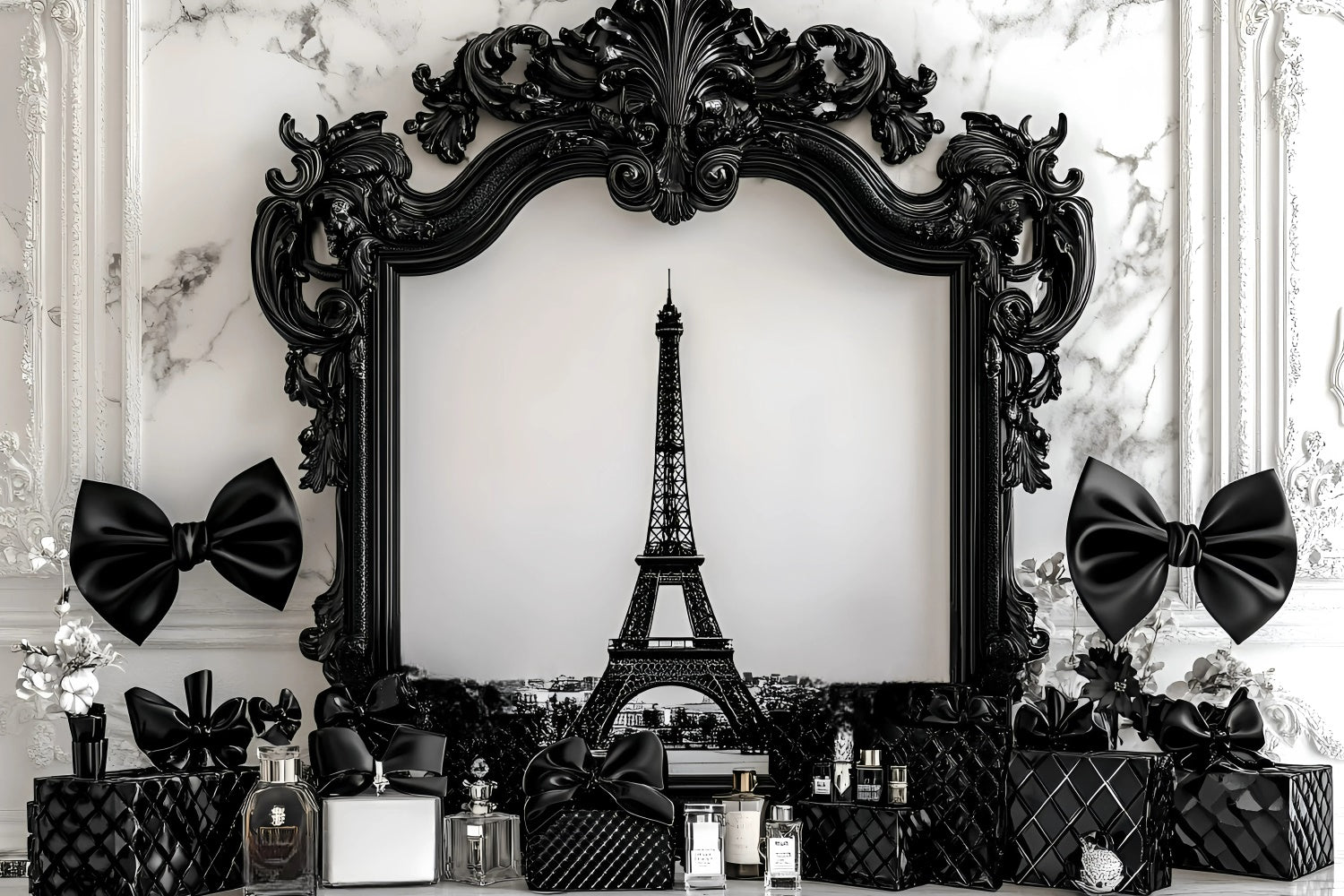 Paris Kulisse Fotografie Schwarzer Rahmen Luxus Parfüm Kulisse GQ4-166