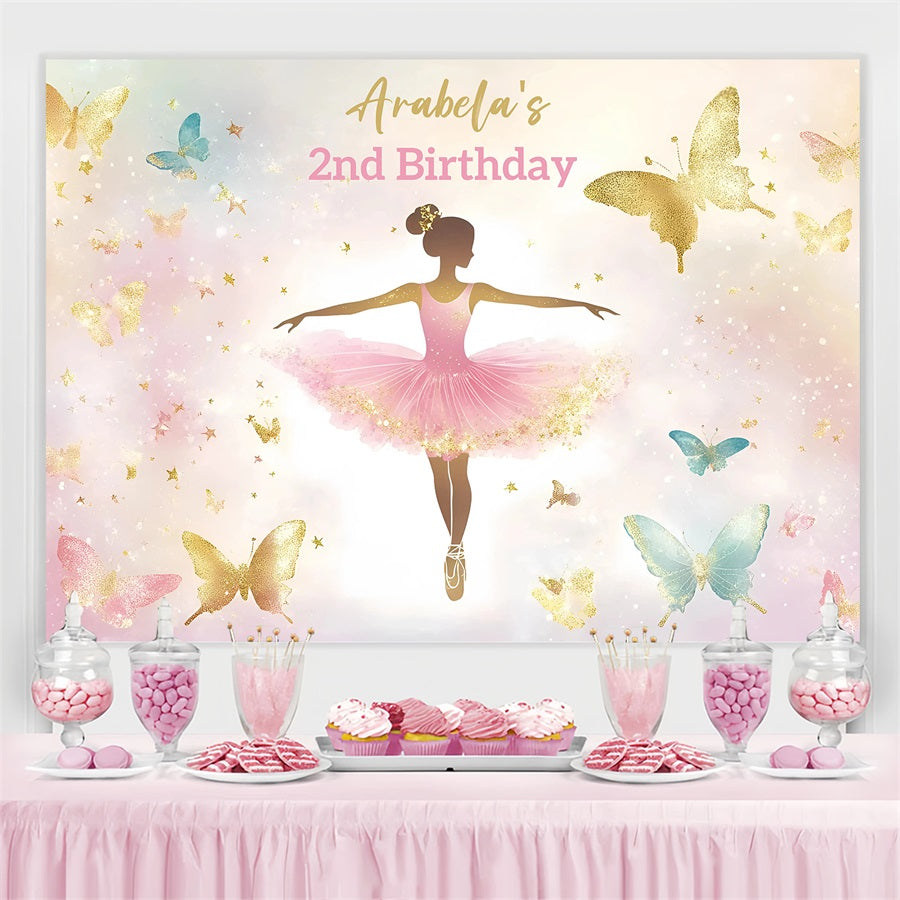 Custom Made Birthday Backdrops Schmetterlinge Rosa Ballerina Backdrop GQ4-221