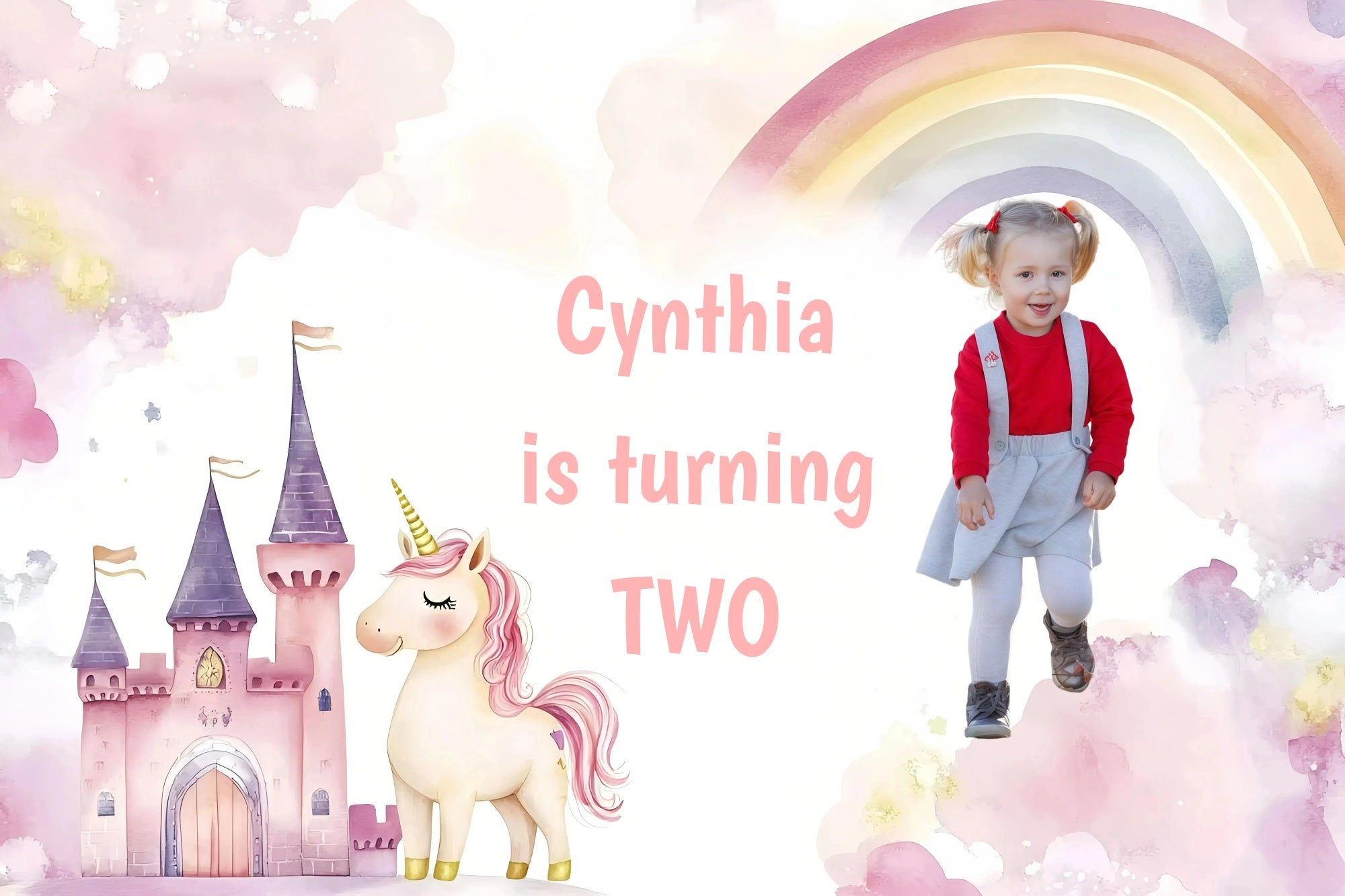 Personalisierte Backdrops für Geburtstag Schloss Einhorn Regenbogen Hintergrund GQ4-227