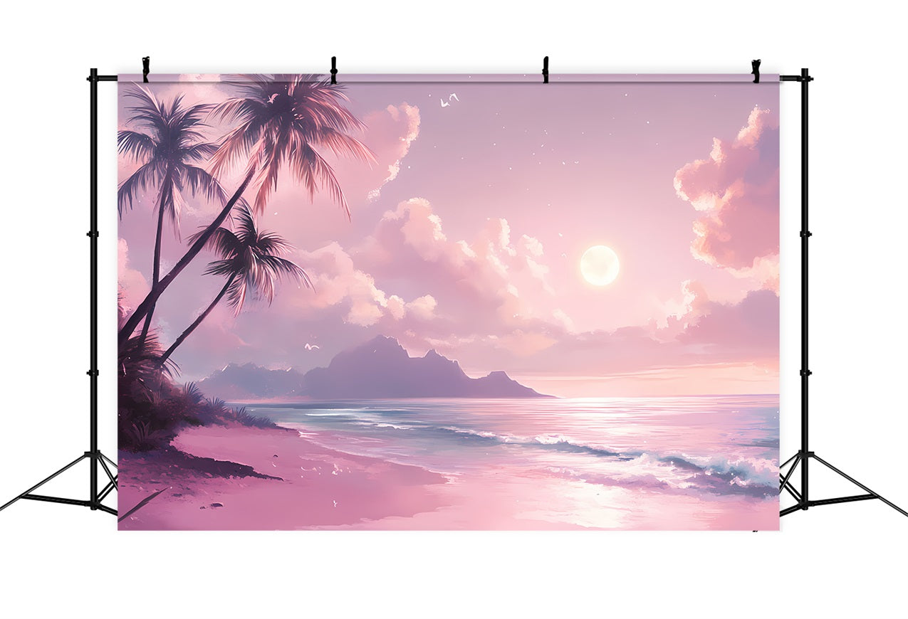 Sommer Backdrops Rosa Dämmerung Mond Strand Hintergrund GQ4-249