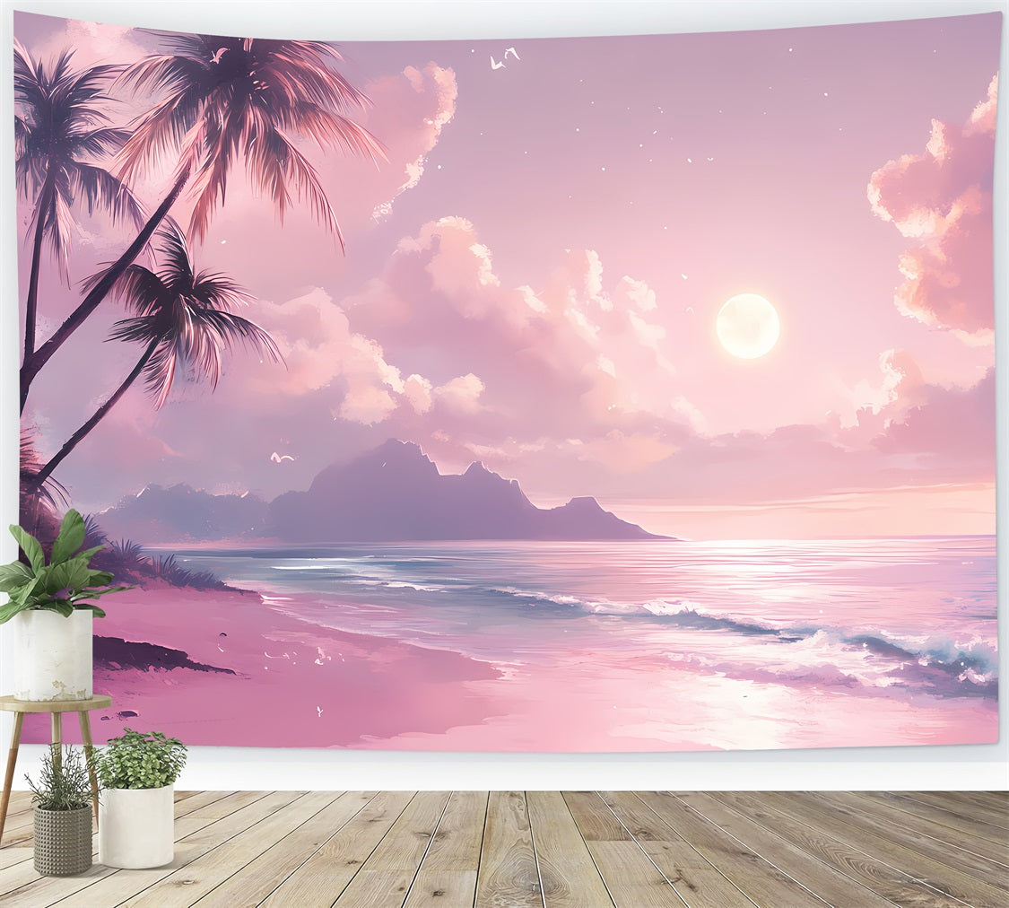 Sommer Backdrops Rosa Dämmerung Mond Strand Hintergrund GQ4-249
