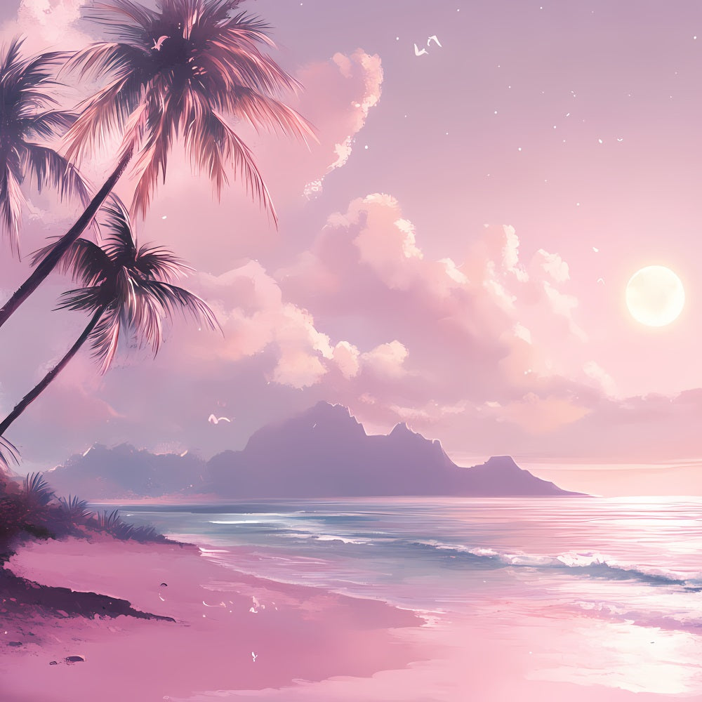 Sommer Backdrops Rosa Dämmerung Mond Strand Hintergrund GQ4-249