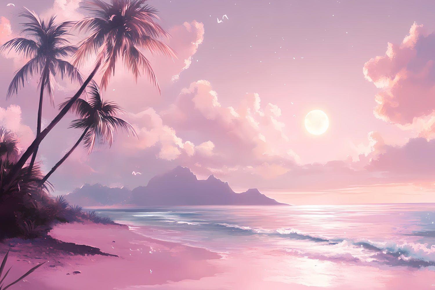 Sommer Backdrops Rosa Dämmerung Mond Strand Hintergrund GQ4-249