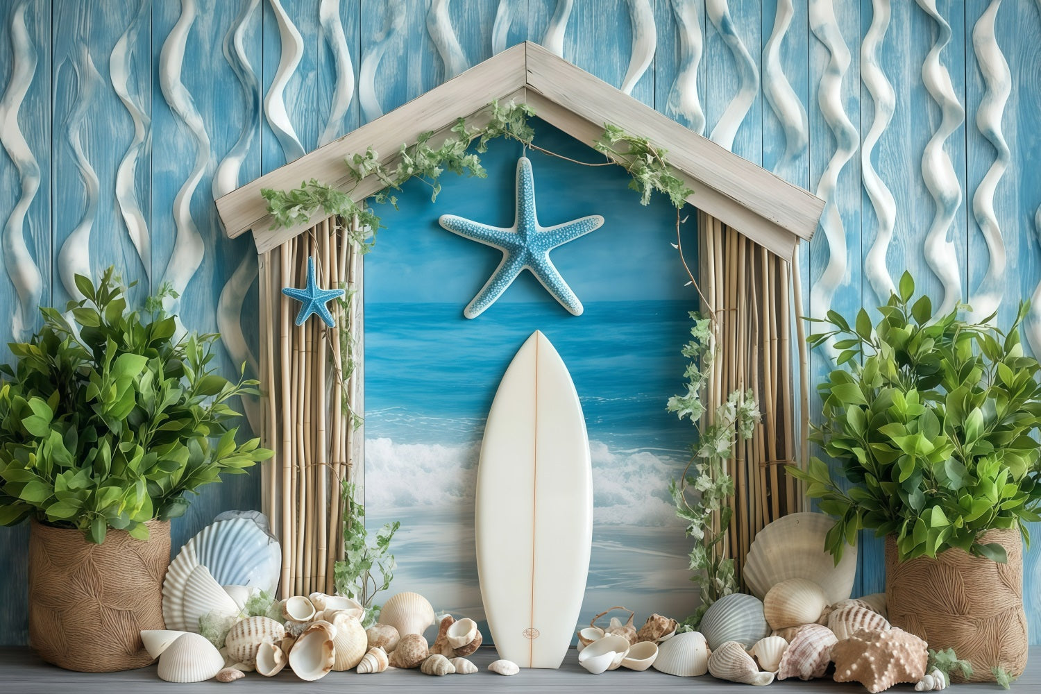Strand Szene Hintergrund Küsten Muscheln Surf Sommer Hintergrund GQ4-253