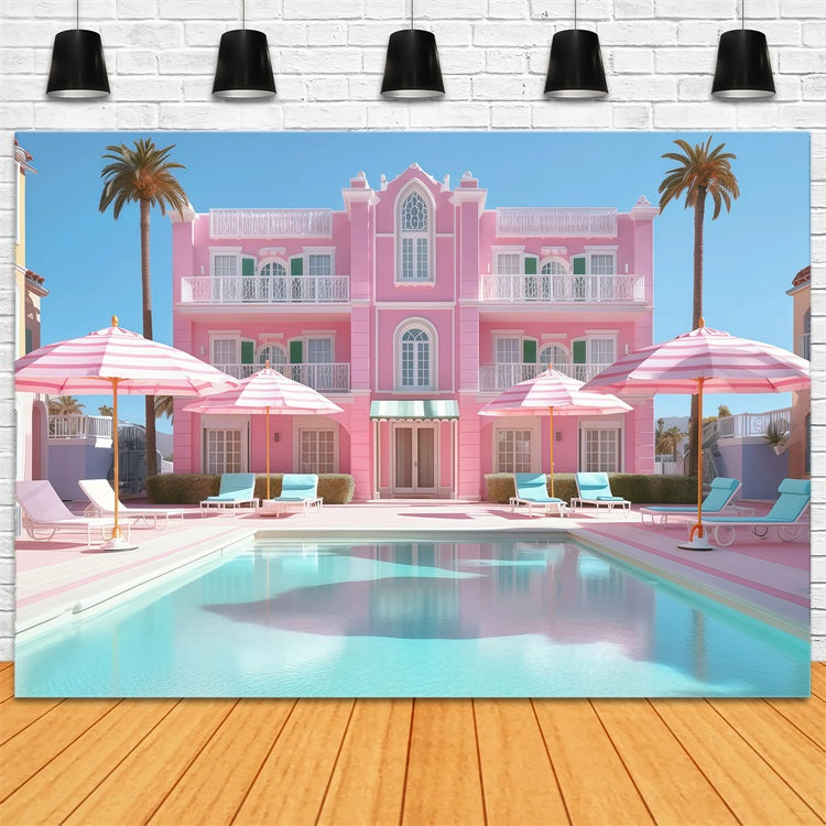 Tropischer Strand Backdrop Poolside Pink Resort Sommer Hintergrund GQ4-256