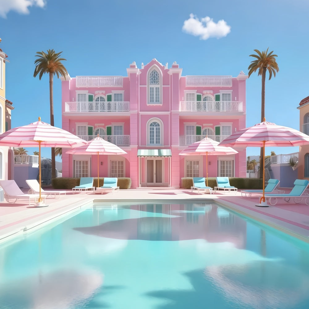 Tropischer Strand Backdrop Poolside Pink Resort Sommer Hintergrund GQ4-256