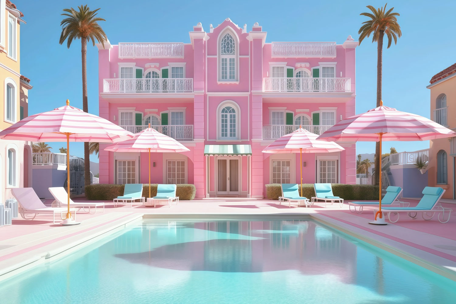 Tropischer Strand Backdrop Poolside Pink Resort Sommer Hintergrund GQ4-256