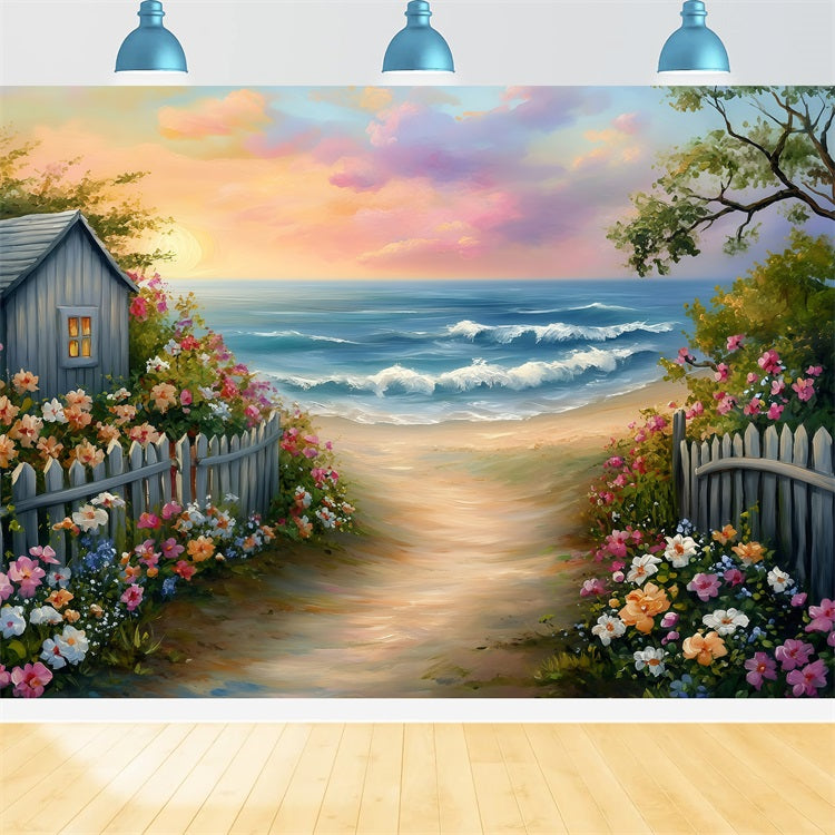 Sommer Backdrops Blumengarten Pfad Strand Backdrop GQ4-259