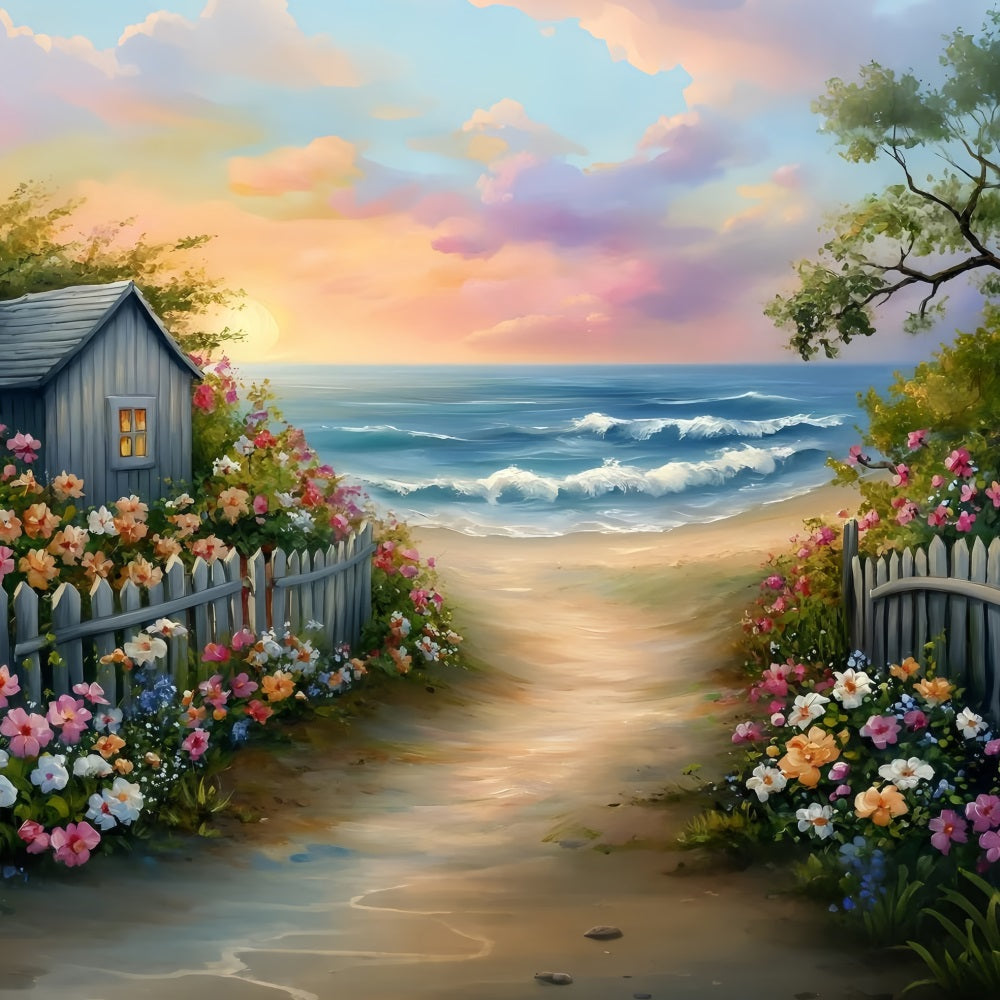 Sommer Backdrops Blumengarten Pfad Strand Backdrop GQ4-259