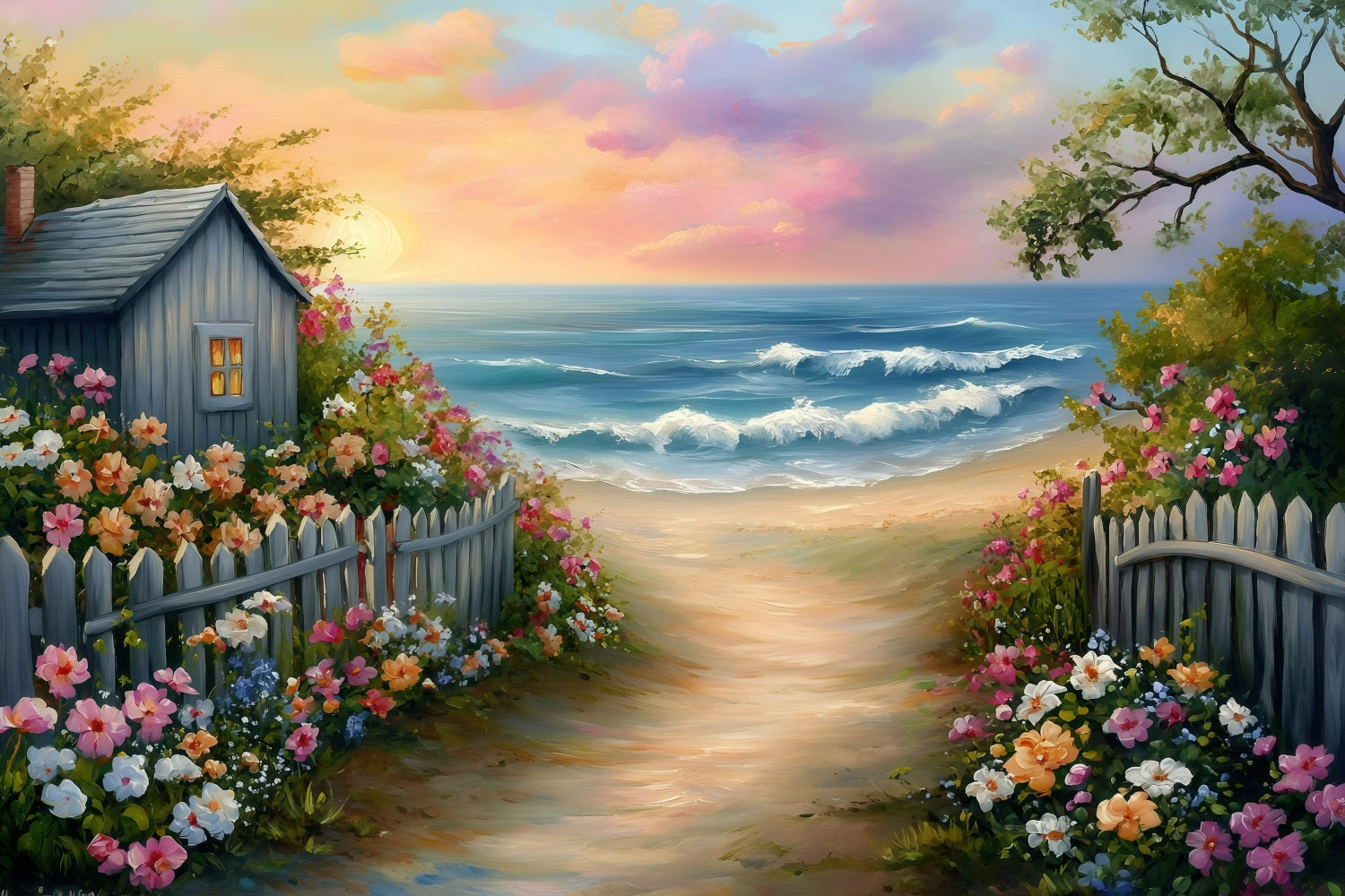 Sommer Backdrops Blumengarten Pfad Strand Backdrop GQ4-259
