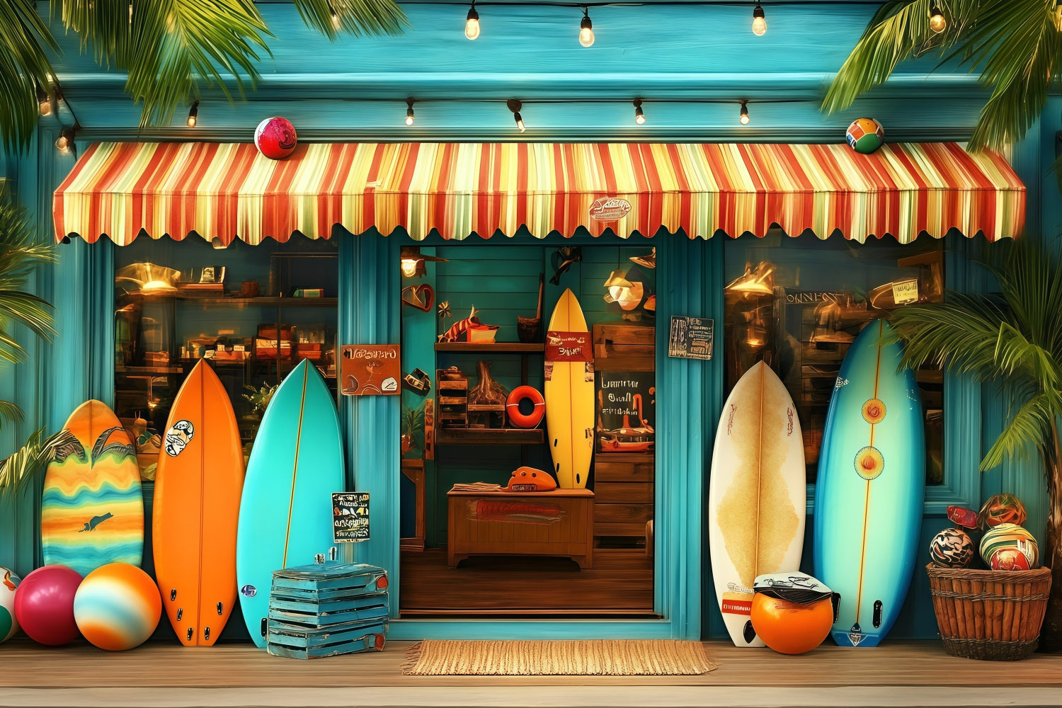 Tropical Backdrops Sommer Surf Shop Eingangs-Hintergrund GQ4-262