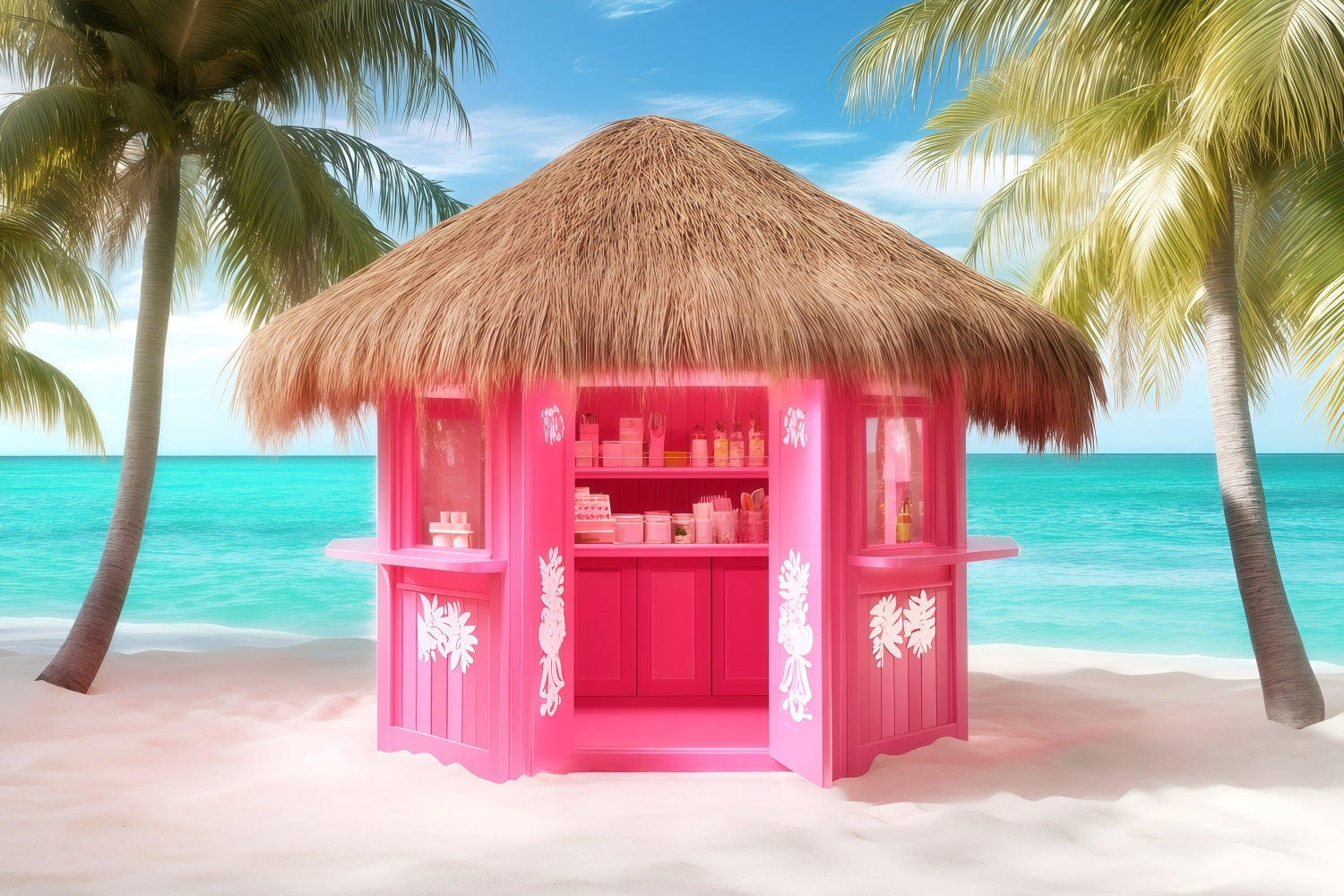 Sommer-Fotohintergrund Rosa Strandhütte Hintergrund GQ4-263