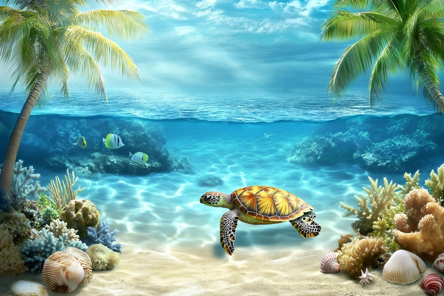 Tropischer Hintergrund Unterwasser-Schildkröte Sommerhintergrund GQ4-264